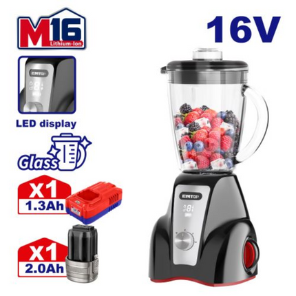 Licuadora Inalamb. 1,5L + Bat. 16V/2Ah EMTOP